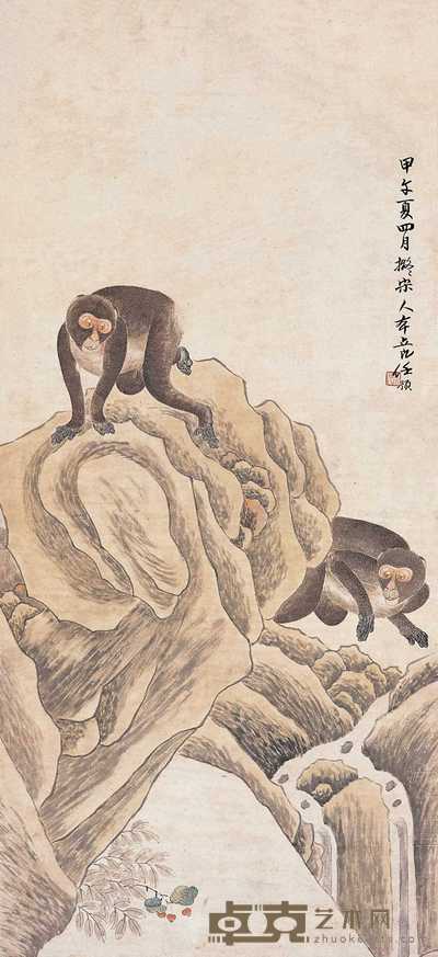 任预 甲午(1894)年作 猴 立轴 95×44cm